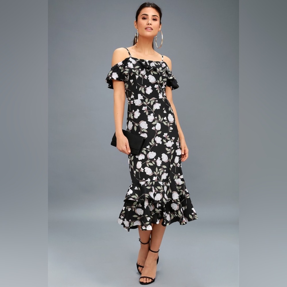 J.O.A. S Eugenia Floral Print Off-the-Shoulder Midi Dress
